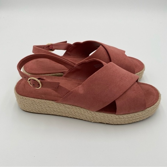LOFT Platform‎ Strappy Espadrille Criss Cross Summer Sandals Salmon Pink 9 NWOT - Picture 7 of 8